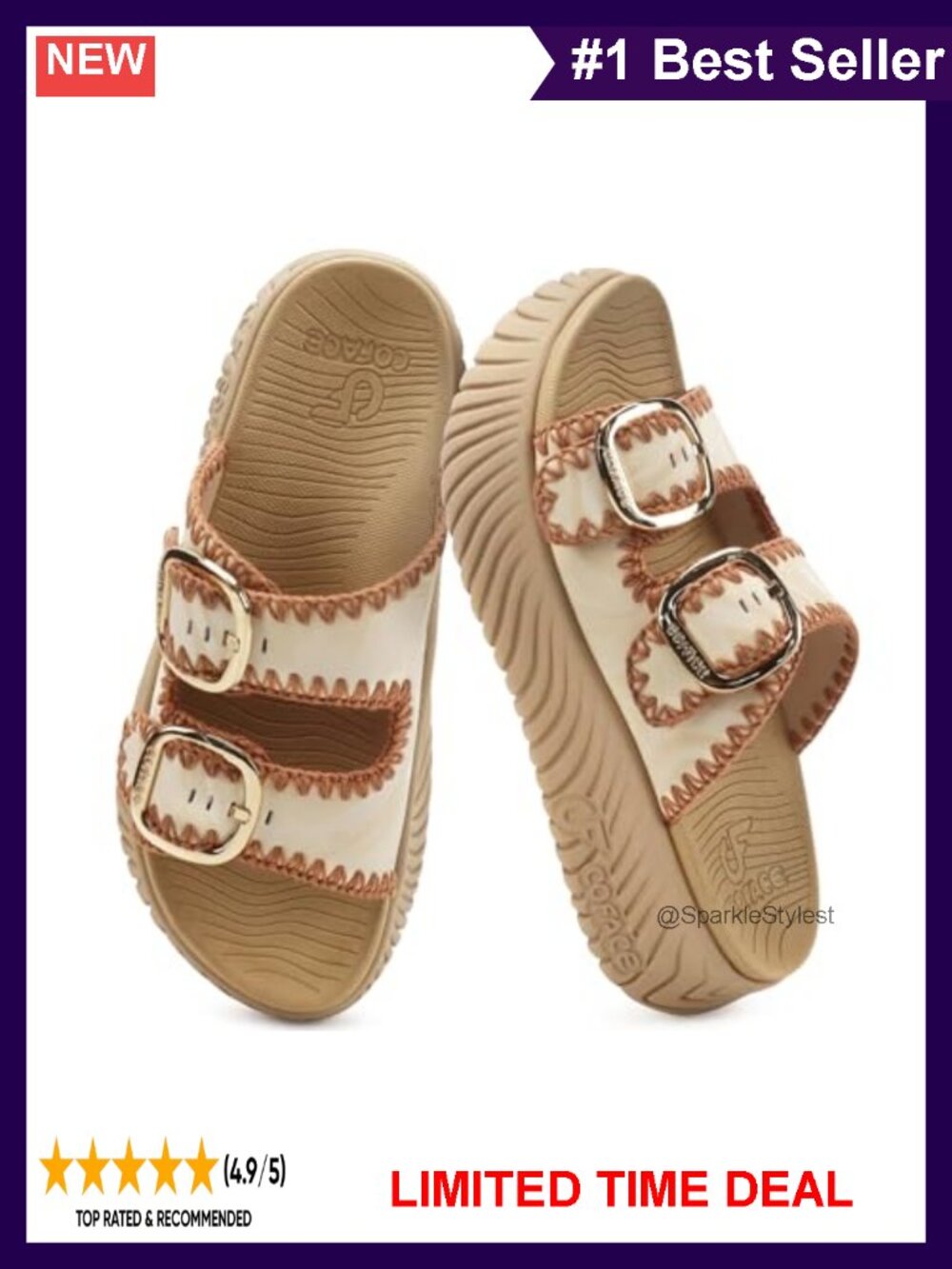 Faux Leather Platform Sandals with Orthotic Arch Support and Adjustable Buckle